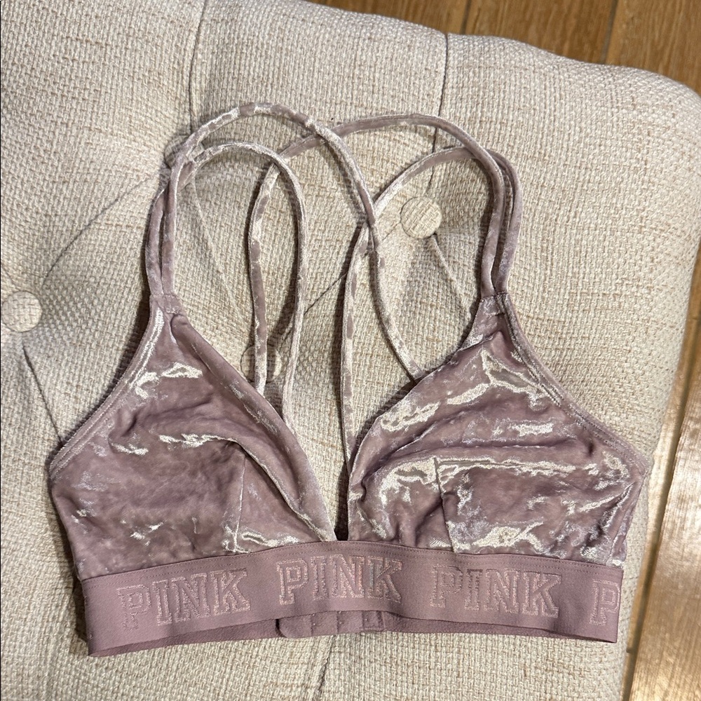 PINK Victoria's Secret Velvet Bralette in Light Purple Strappy Small